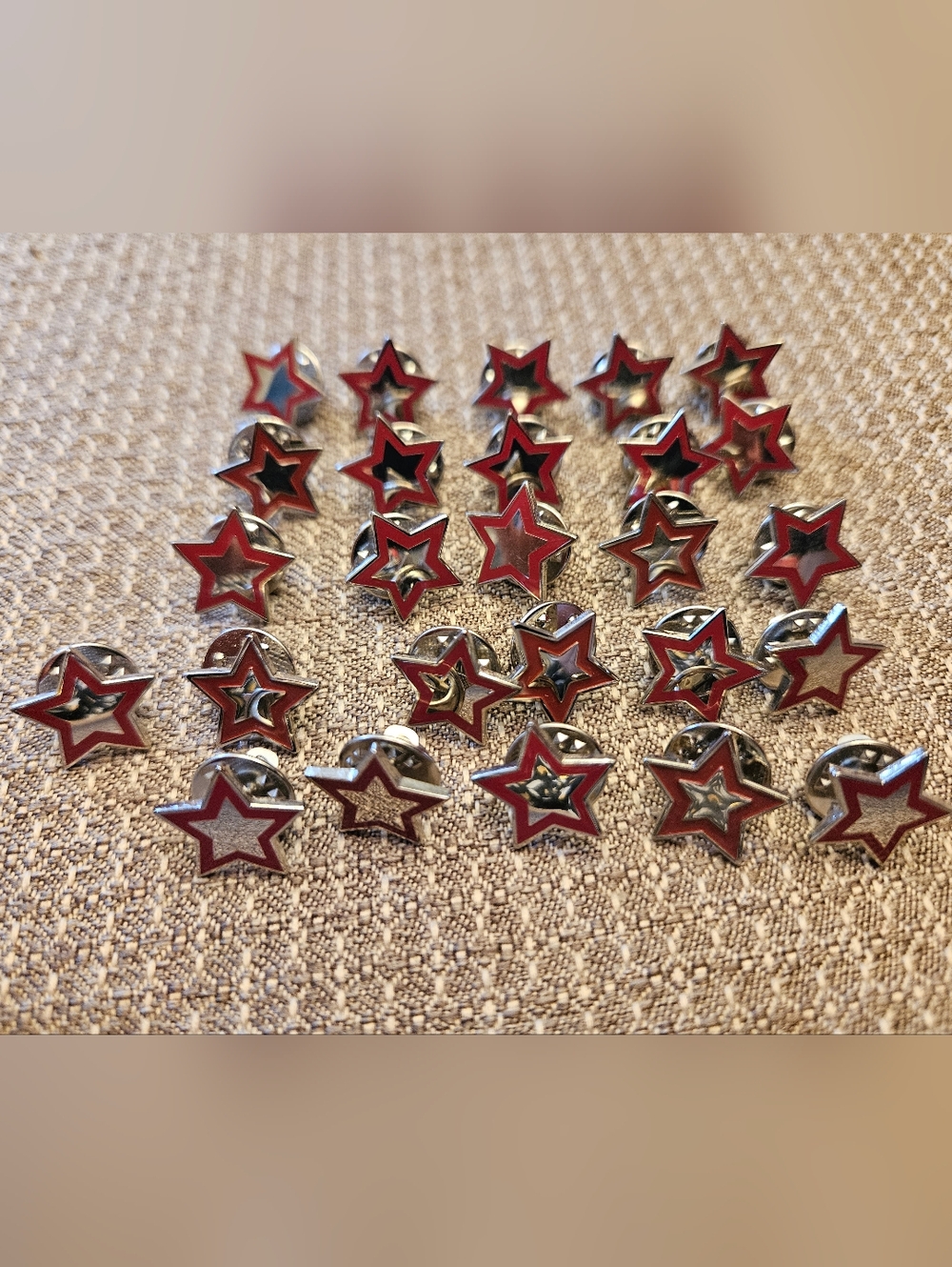 Lot of 26 Silver Color Stars with Red Outline Lapel Pins
